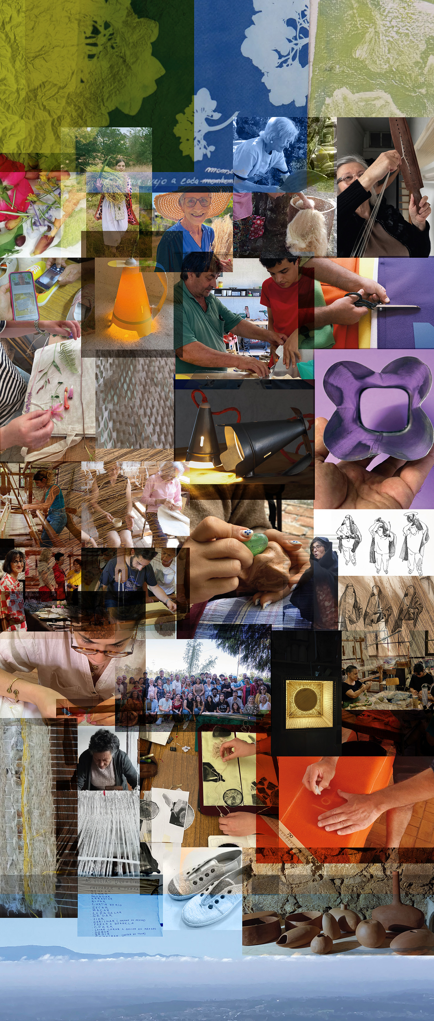 Mosaico de pessoas, lugares, materiais e processos das oficinas do UA.LABDESIGN
